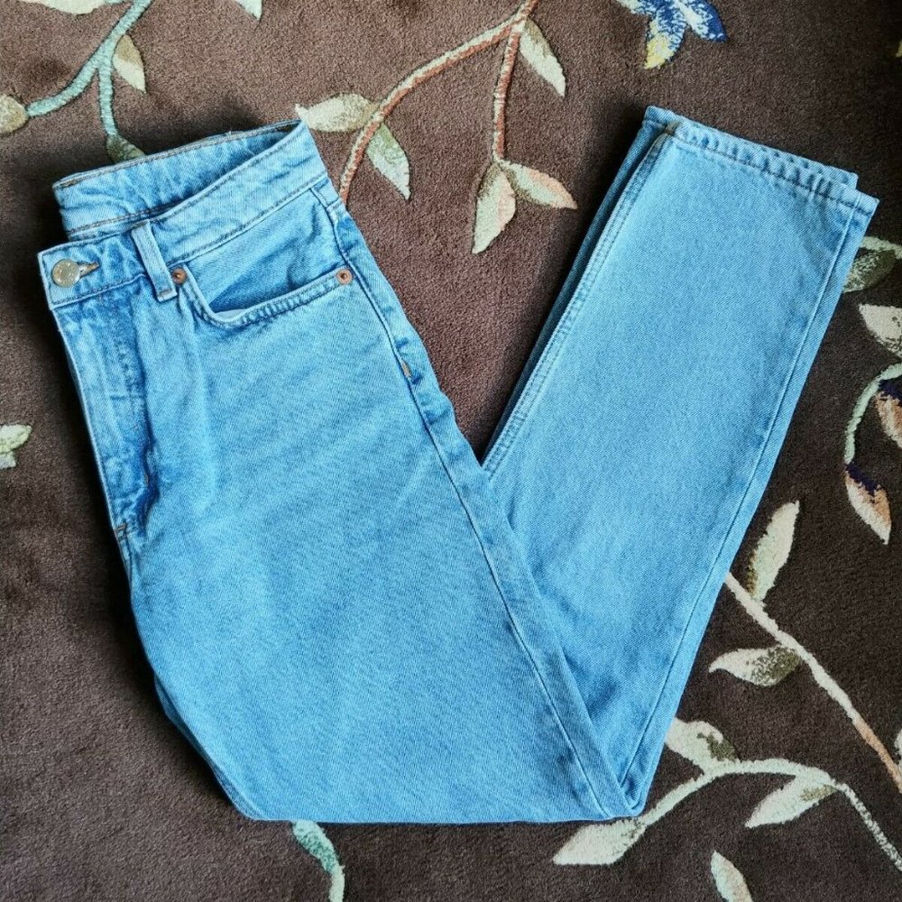 Monki Kimomo Tapered High Rise Mom Jeans Relaxed Fit Women's Mid Blue Si…